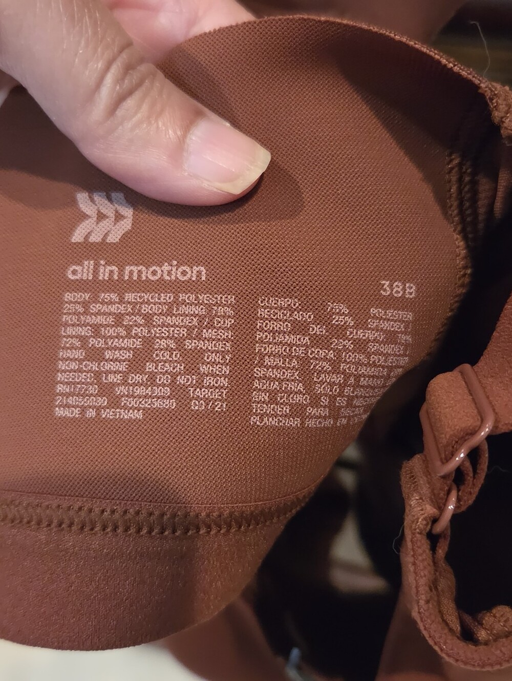 All In Motion Women's Front-Zip Racerback Sports Bra - Rust 38B - Picture 2 of 4